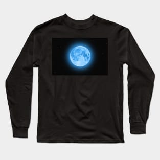 Blue super moon glowing against colorful starry sky Long Sleeve T-Shirt